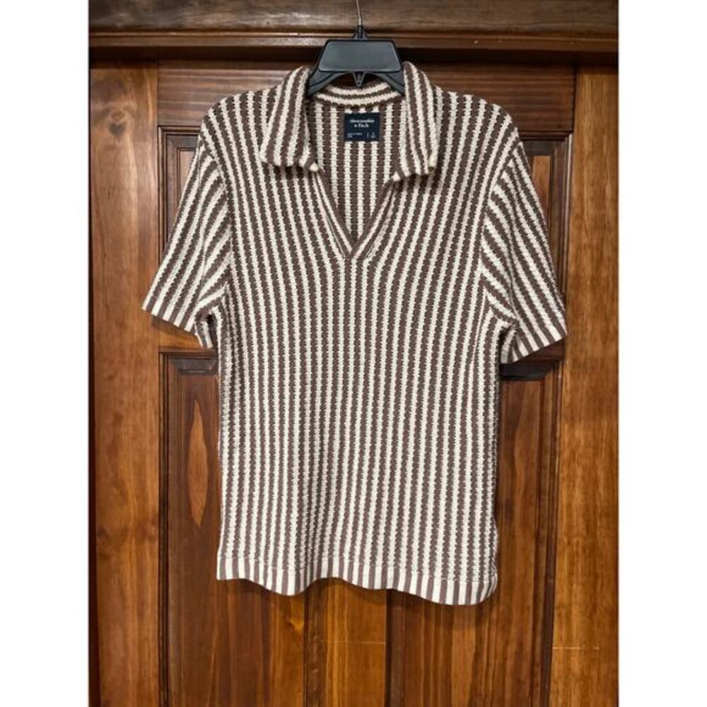 Abercrombie & Fitch Textural Striped Johnny Collar Sweater Polo Small